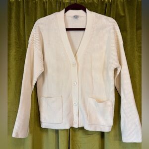 Iris & Ink V Neck Creme Knit Cardigan Wool Blend Sweater. Size M. Retail $178